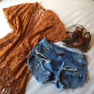 Boho Rust Orange Fringe Kimono